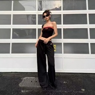 K V3A iamgia Hot Girl Style Black Red Stitching Contrast Color Retro Sports Suit Female Tube Top Str