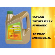 100%ORI - TOYOTA FULLY SYNTHETIC SN 0W20 ENGINE OIL 4L.