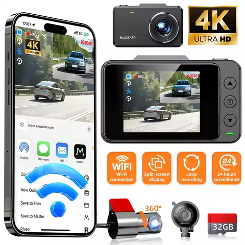 Dash Cam, 2 Channels Dash Cam with 2 Inch Screen, 4K Front +1080P Rear Cmaera, Night Vision, Built-i