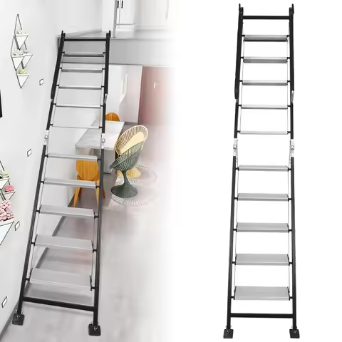 Foldable Loft Stairs Ladder 9.5ft Aluminum Ladder 10 Step Folding Bunk Bed Ladders with Handrails An