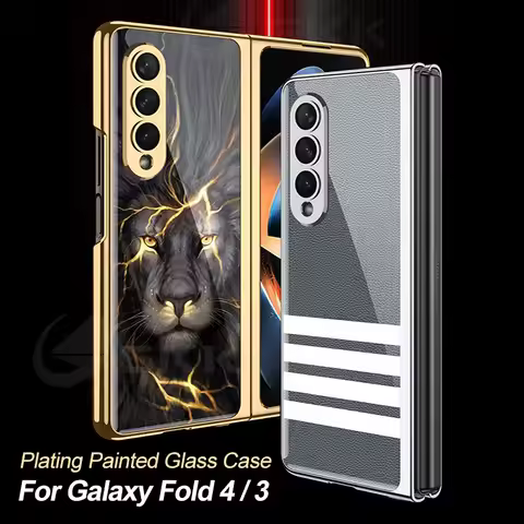 GKK Original Case For Samsung Galaxy Z Fold 4 3 Luxury Painted Glass Shockproof Plating Hard Frame C