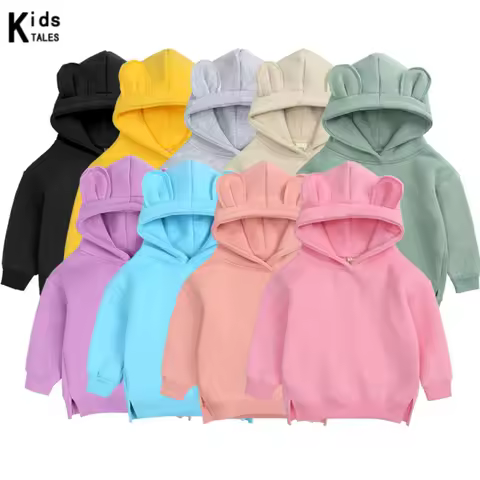 Custom Kids Bear Hooded Sweatshirt Thicken Fleece Warm Clothes Family Match Mom Baby Boys Girls Hood