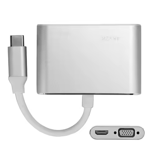 Wide Compatibility 2 in 1 TypeC Hub to VGA +HD 4K Resolution USB Type C Adapter Dual Screen Display 