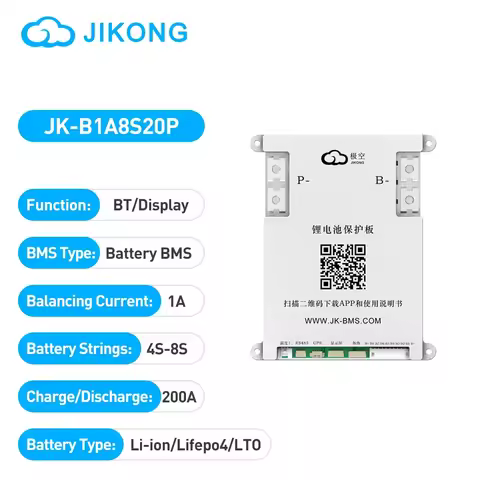 JIKONG BMS JK-B1A8S20P Lifepo4 Li-Ion Lto Battery 4S 5S 6S 7S 8S 12V 24V Active Balance jk BMS b2a8s