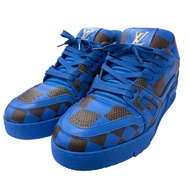 全新 □LOUIS VUITTONLV Trainer Line 皮革 Damier 低筒運動鞋，藍色，6 碼，義大利製造，男士，2023 年款，附鞋盒。