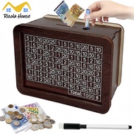【SG】Coin Saving Box Cash Tray Cash Box With Counter Wooden Money Box Piggy Bank Cash Box DIY Ornamen