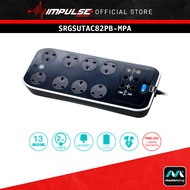 Masterplug 2 Meter Glossy Black 8 Gang with Surge Protection, 2x USB Port Telecom/Data+ Co-ax (SRGSU