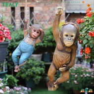 TEALY Monkey Statue, Resin Monkey Chimp Monkey Hanger Sculpture, Creative Garden Decoration Waterpro