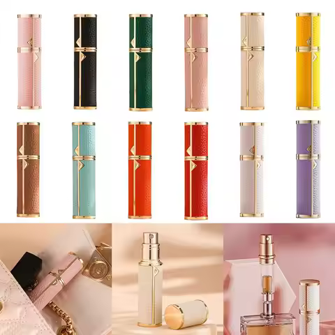 5ml Perfume Bottle PU Leather Lychee Pattern Cosmetic Container Empty Refillable Ultra-fine Mist Fra