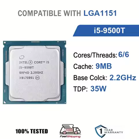 Intel Core I5-9500T 6 Core 6 Thread 2.20GHz 35W 9MB Cache 14nm LGA1151 SR3X9 DDR4-2666 MHz Coffee La