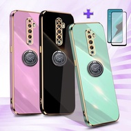 2 IN 1 For OPPO Reno 2F 2Z 3 4 Reno 7 4G 7Z 5G 8Z 5G Reno 8T 4G Phone Case With Ring Bracket And Ceramic Protector Screen Curved Ceramic Film