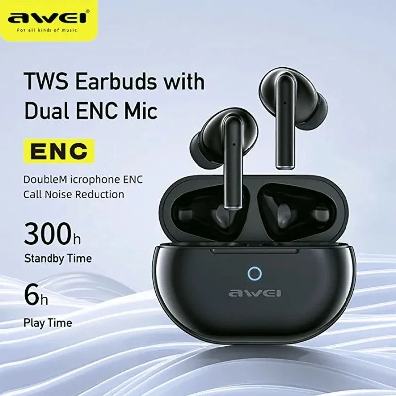 AWEI T61 ENC Earbuds bluetooth Earphone Dual Microphone ENC Noise Cancelling Headphones