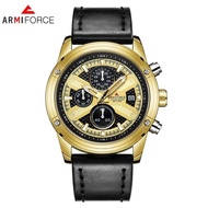 Alghani Watch Jam Tangan Pria ARMI FORCE AF8010 Chronograph Leather Strap Original - Black Gold