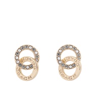 【COACH】水鑽及玻璃珍珠連扣圓圈針式耳環(金色)/平行輸入