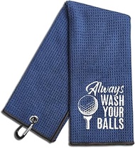 WUUCKOO Always Wash Embroidered Navy Golf Towel, Funny Golf Towels for Golf Bags with Clip, Golf Accessories for Men, Retirement Gift for Grandpa Dad Brother, Birthday Gift for Golf Lover Golfer