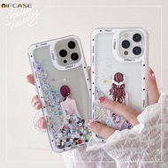 OPPO Reno 7 Pro 6 5 4 SE 3 4G 5G F15 F11 Pro R17 R15 R15X K1 R11s R11 Phone Case Silver Quicksand Liquid Girl Tulip Flower Glitter Bling Cute Painted Clear Soft Casing Case Cover