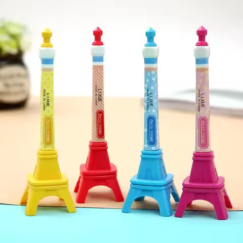 24PCS Korean version lovely Paris Tower small fresh ballpoint pen cartoon student stationery 0.7mm B