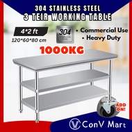 4FT (100cm) 3Tier Stainless Steel Working Table Workbench Kitchen Meja Dapur Makan Kerja Tahan Karat
