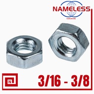 (20PCS) GALVANIZED HEXAGONAL NUT ENGLISH SIZE 3/16 - 3/8 G.I NUT