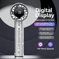 Bling Diamond Handheld Fan 199 Speed Digital Display Kipas Mini Portable Rechargeable Kipas Tangan V