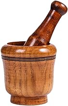 GIENEX Bamboo Mortar and Pestle, Garlic Press Ginger Crusher Spices Grinding Set Garlic Mincer Herb Spice Masher Grinder Chopper Kitchen Tool