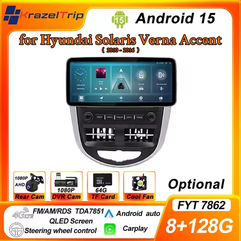 Auto Bluetooth 12.3 inch 8 Core CarPlay Car Radio for Hyundai Solaris Verna Accent 2010 - 2016 Audio