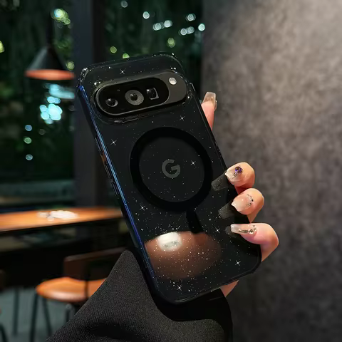Transparent Acrylic Glitter with Magsafe Case for Google Pixel 9 Pro XL 10 Pro Magnetic Wireless Cha
