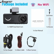 3-Channel Car Dash Cam, F2.0 1080P Full High Definition Dash Camera Front Inside Rear, 140-Degree Wide Angle, Motion Detection, Loop Recording