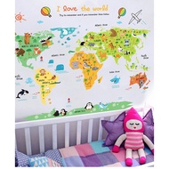 Wall Sticker Children's World Map Map I Love The World Animal ABC Wall Sticker