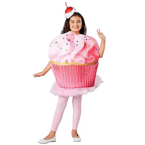 Cute Pink Enfant Sweet Confetti Carnival Halloween Dress Up Enfants Cupcake Costume New Arrival 2026