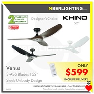 [Designer Fan] KHIND Venus 52inch 3-ABS-Blades Designer DC Ceiling Fan With Remote Control (No Light)
