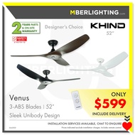 [Designer Fan] KHIND Venus 52inch 3-ABS-Blades Designer DC Ceiling Fan With Remote Control (No Light