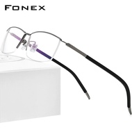FONEX กรอบแว่นตา Titanium กรอบแว่นตาผู้ชายครึ่งสแควร์แว่นสายตา2021ใหม่ Semi Rimless Ultralight แว่นตาเกาหลีสไตล์ F1015