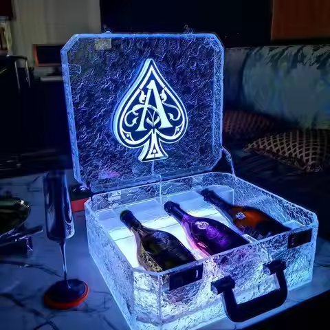 3 bottle Ice Rock Ace of Spade LED Briefcase Champagne Cocktail Wine Box Whisky Carrier Case VIP Bot
