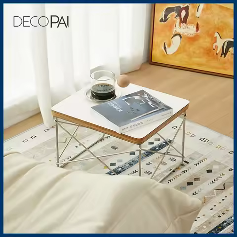 DECOPAI eames LTR side table, Rectangle Modern Design White Stainless steel Living Room Bedroom smal
