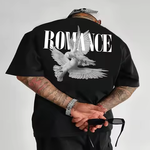 Men's Dove Letter Graphic Print Crew Neck T-Shirt, Summer Casual Short Sleeve Funny Shirt, Cute Tee,