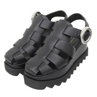 狀況極佳：Stella McCartney 81053 Ellis 黑色坡跟涼鞋，銀色五金配件，34 碼，義大利製造。