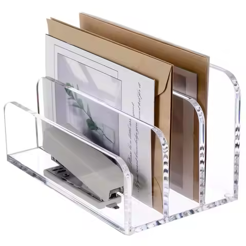 Acrylic Mail Organizer File Sorters For Desk 3-Section Laddered Desktop Vertical Holder Desk Organiz