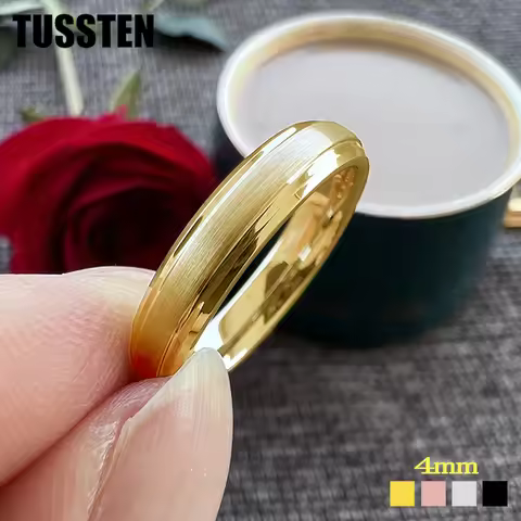 Dropshipping TUSSTEN 4MM Best Seller Ring Men Women Classic Tungsten Wedding Band Stepped Beveled Co