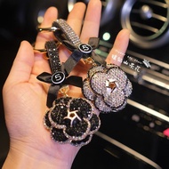 remai#Chanel Style Creative Internet Celebrity Inlaid Diamond Camellia Car Keychain Pendant High-end