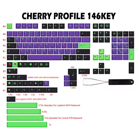 146 Keys DYE-SUB Keycap Cherry Profile Russian Keycaps For MX Switch G610 K70 Mechanical Keyboard GM