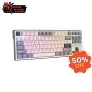 Royal Kludge RK R87Pro gaming keyboard light gray, 87 keys, 80% size, with adjustment knob.