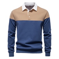 Men's Business Casual Polo Long Sleeve T Shirt Slim Fit Cotton Top Baju Lengan Panjang Lelaki