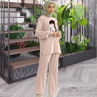 Setcel Lengan Panjang Manset Bahan Babyterry Digital Print Cewek Hello / Setelan Celana Kekinian Ld