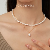 CACO Freshwater Rice Pearl Choker Layered Necklace 18K Gold Plated on Titanium "Starcross" (1 Piece)