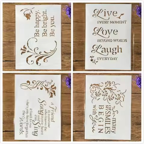4Pcs/Set A4 29cm Love Song Happy Words DIY Layering Stencils Painting Scrapbook Coloring Embossing A