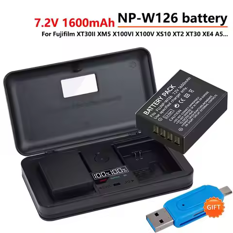 Fujifilm NP-W126 Battery+LCD 1600mAh NP-W126 NPW126 NP W126 Battery+LCD Storage Case Charger for Fuj