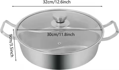Double-flavor Hot Pot, 5L Stainless Steel Hot Pot with Divider and Clear Lid Divided Stockpot for Ga