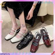 Flat Buckle Square Heel Mid-heel Shoes Women's Ba ck Hollow Thick Heel Shoes