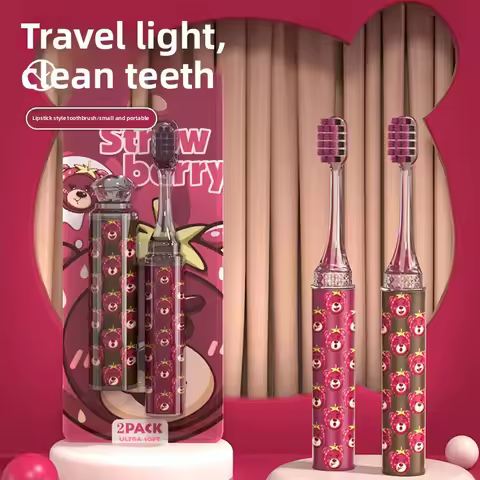 Cherry Bear Portable Lipstick Toothbrush for Women, Home Use, Gum Care, Hotel Business Trip Soft Bri